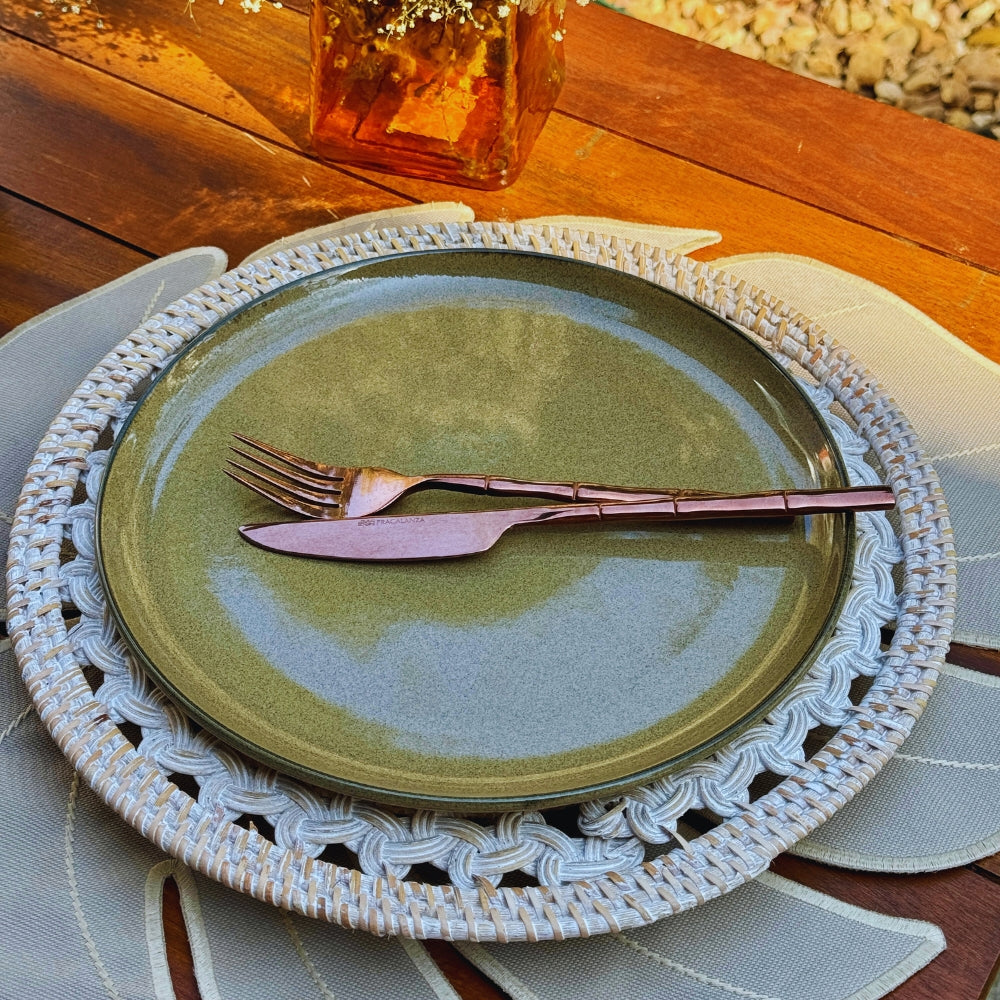 Sousplat Rattan Natural Branco