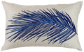Almofada 35X58 Linho Cru Bordada Folha Azul