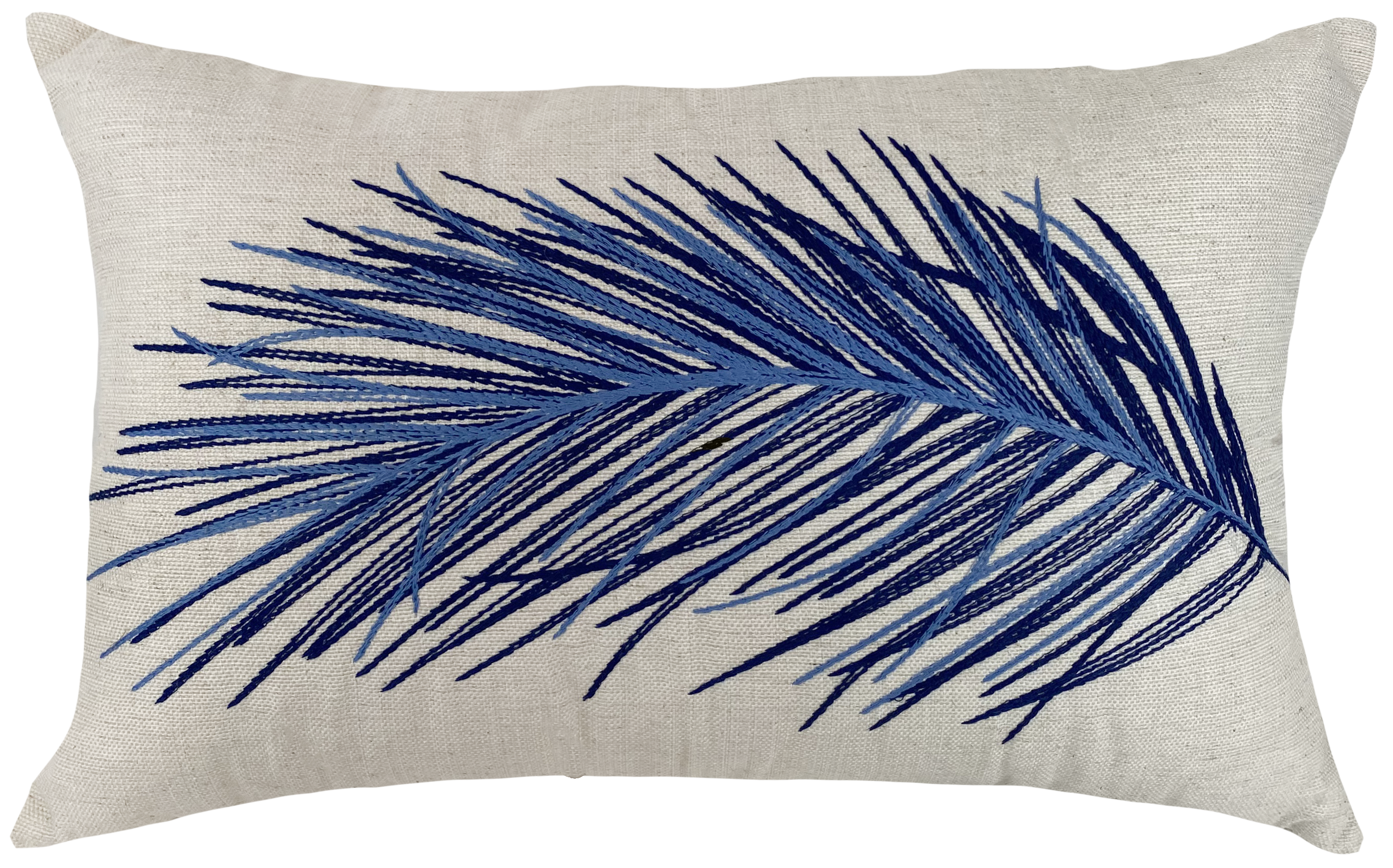 Almofada 35X58 Linho Cru Bordada Folha Azul
