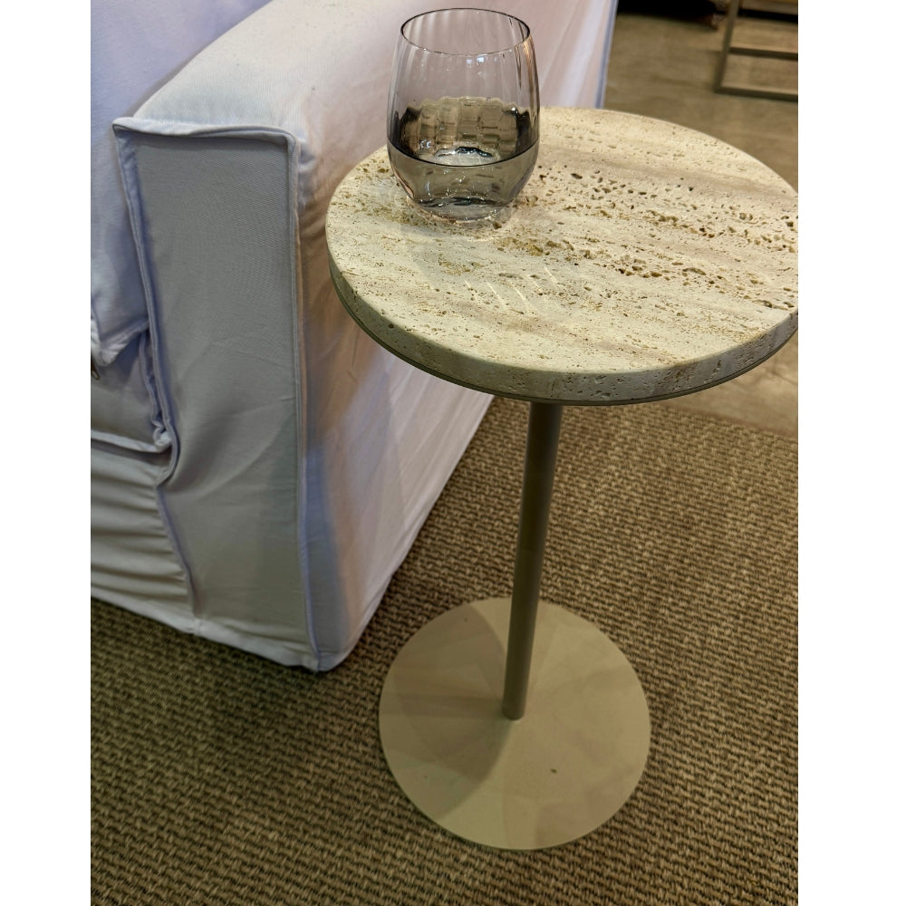 Mesa Lateral 62X30 Travertino Pé Metal
