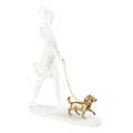 Escultura Resina Dourada Mulher e Cachorro
