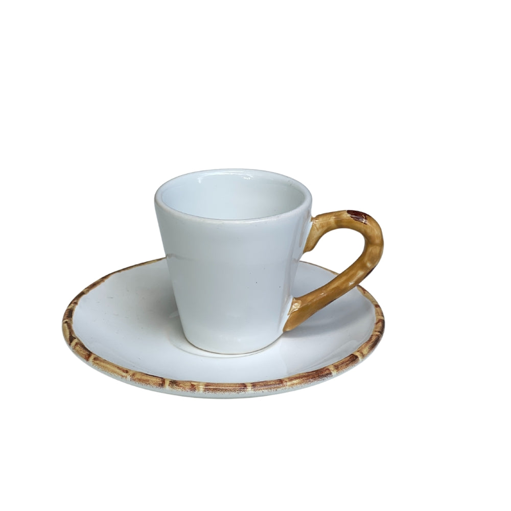 Conjunto 6 Xicaras Café Bambu Cerâmica Branco