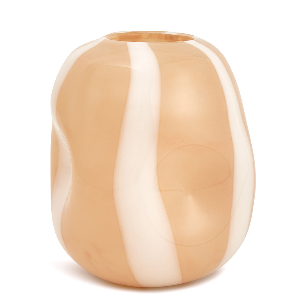 Vaso Vidro Listrado Branco/Rose Pequeno