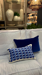 Almofada 30X50 Veludo Azul Bordado Geométrica