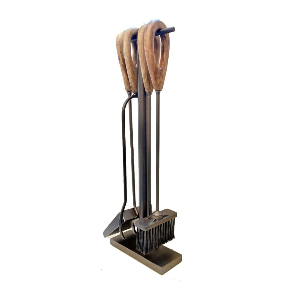 Acessório Lareira Metal e Madeira 5 Peças 60 cm
