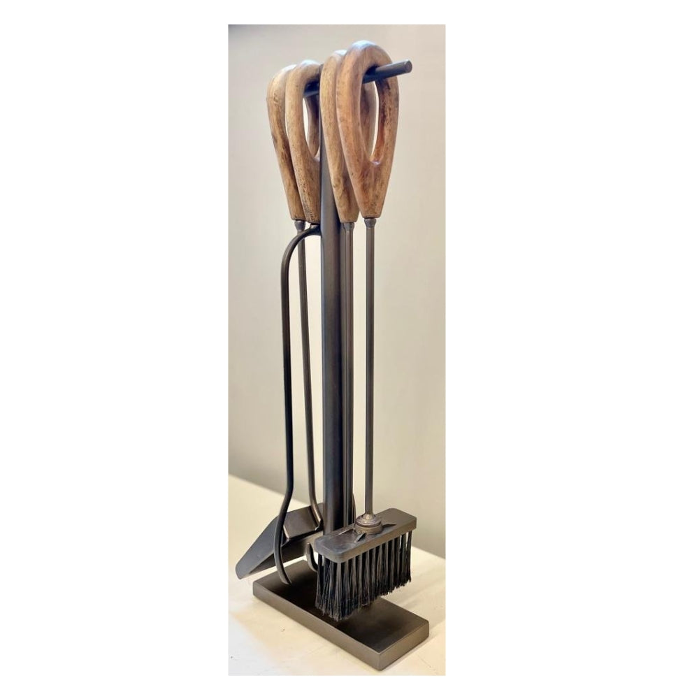 Acessório Lareira Metal e Madeira 5 Peças 60 cm