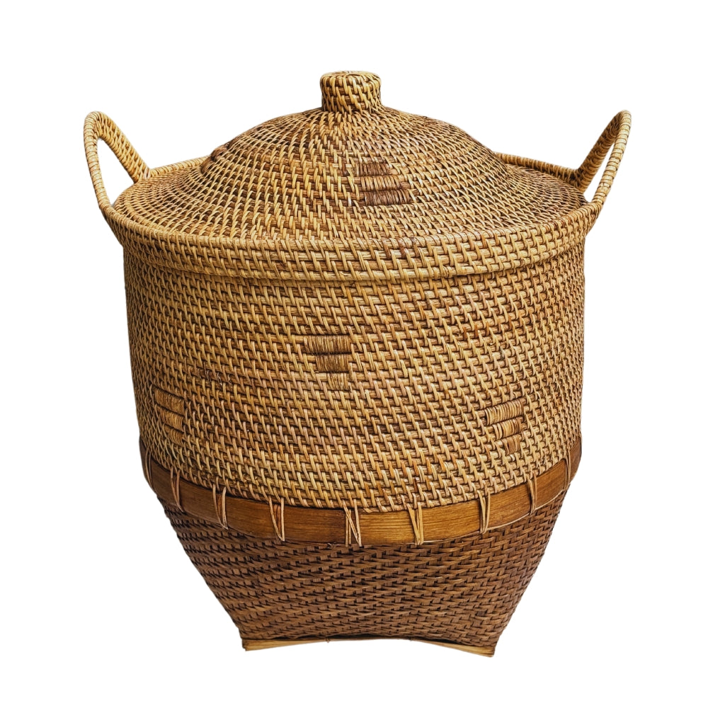 Cesto Rattan com Alça e Tampa