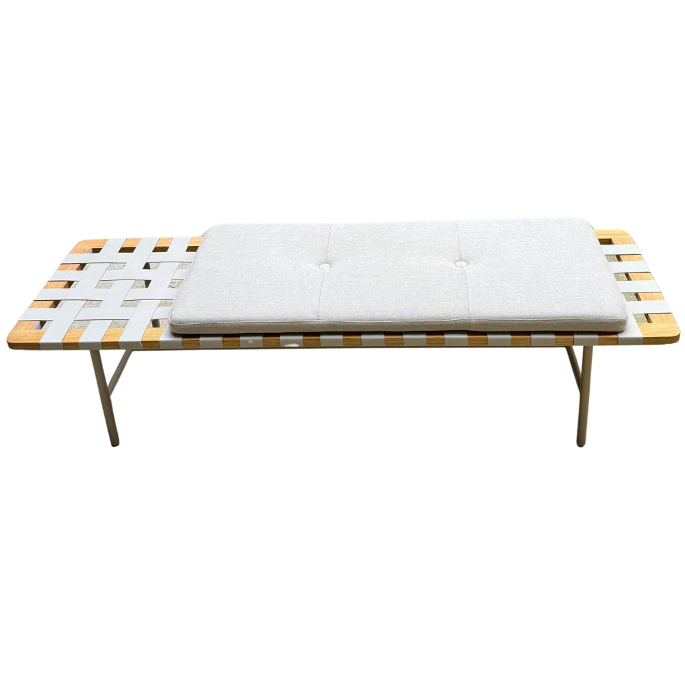 Banco Orbita Couro Off White 176 x 59 cm