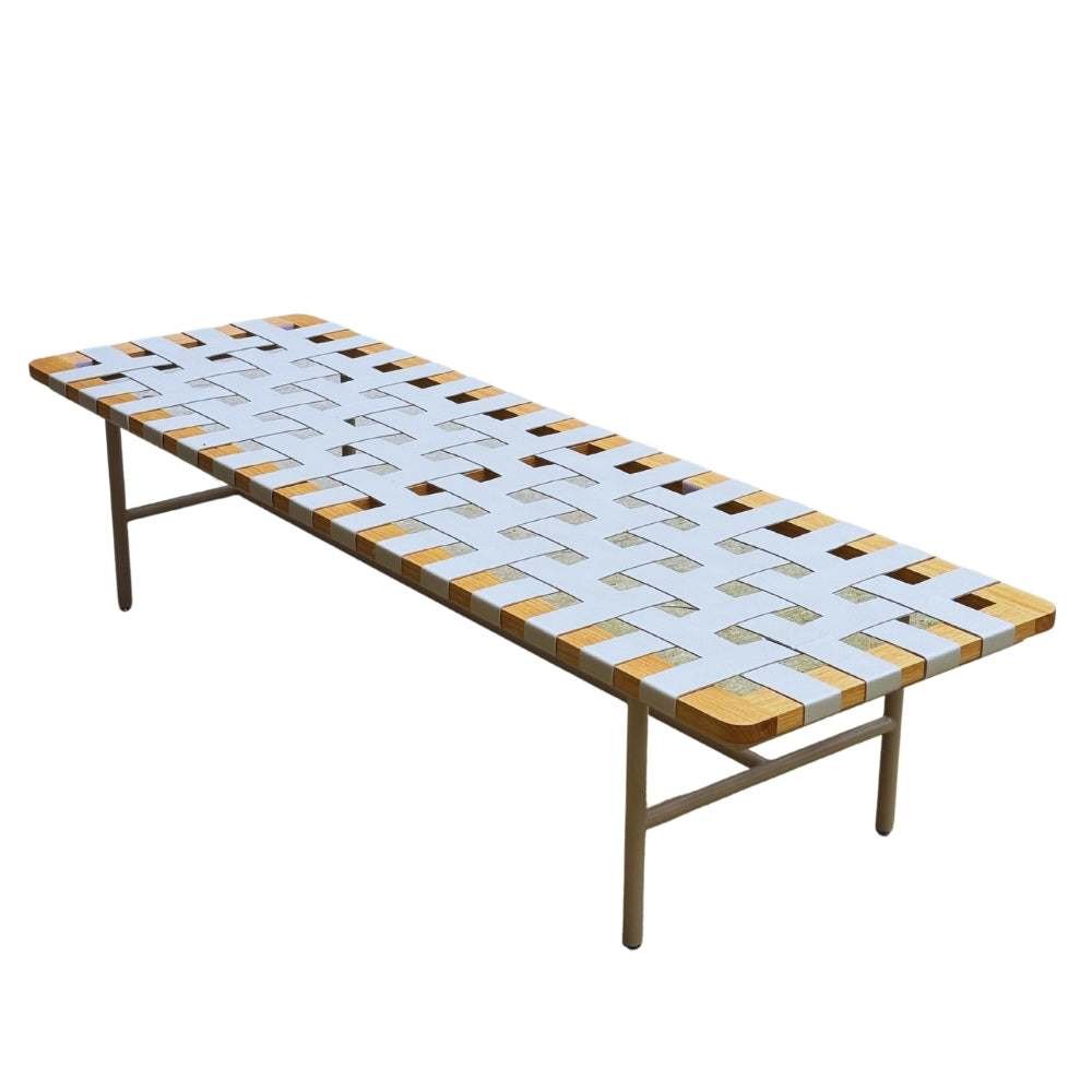 Banco Orbita Couro Off White 176 x 59 cm