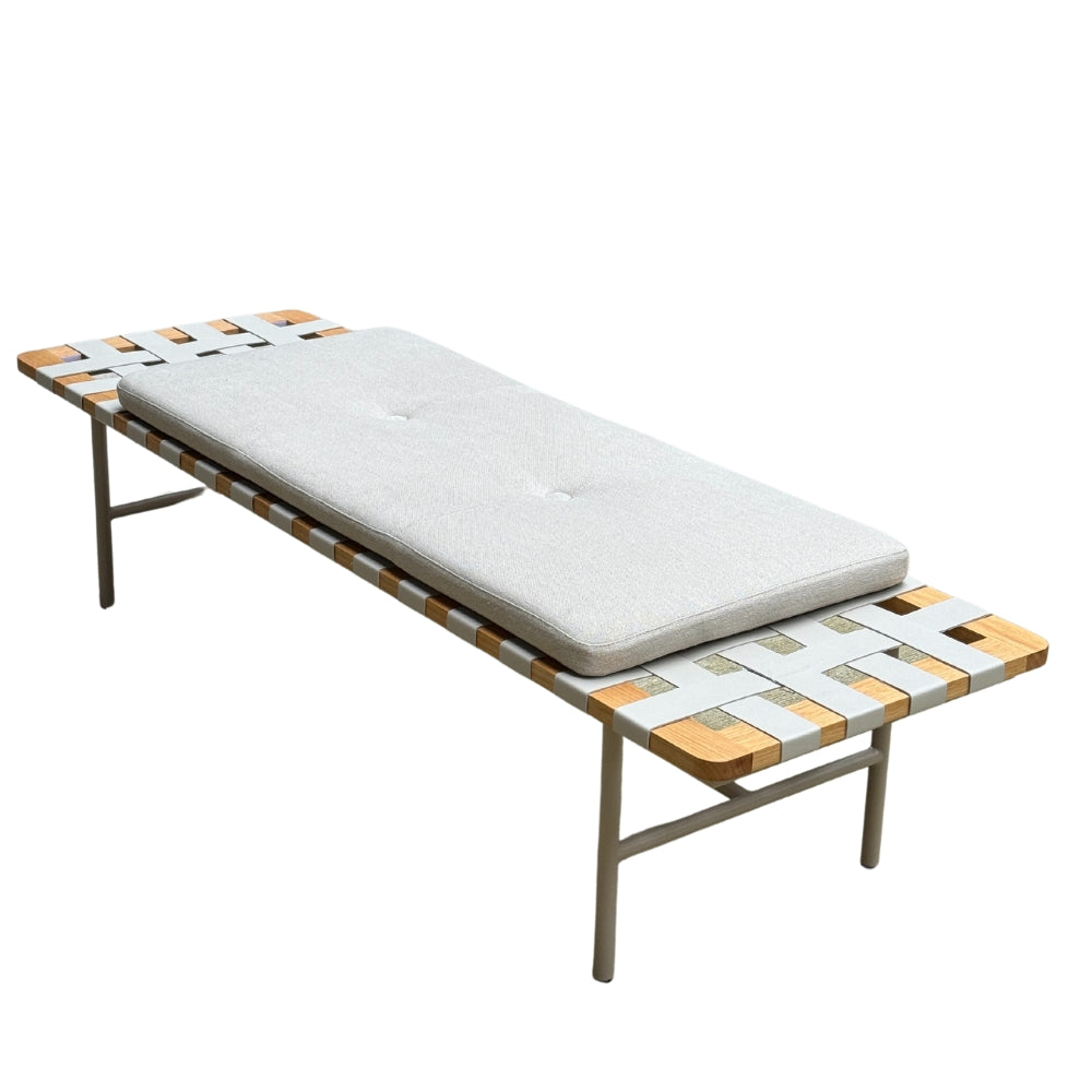 Banco Orbita Couro Off White 176 x 59 cm