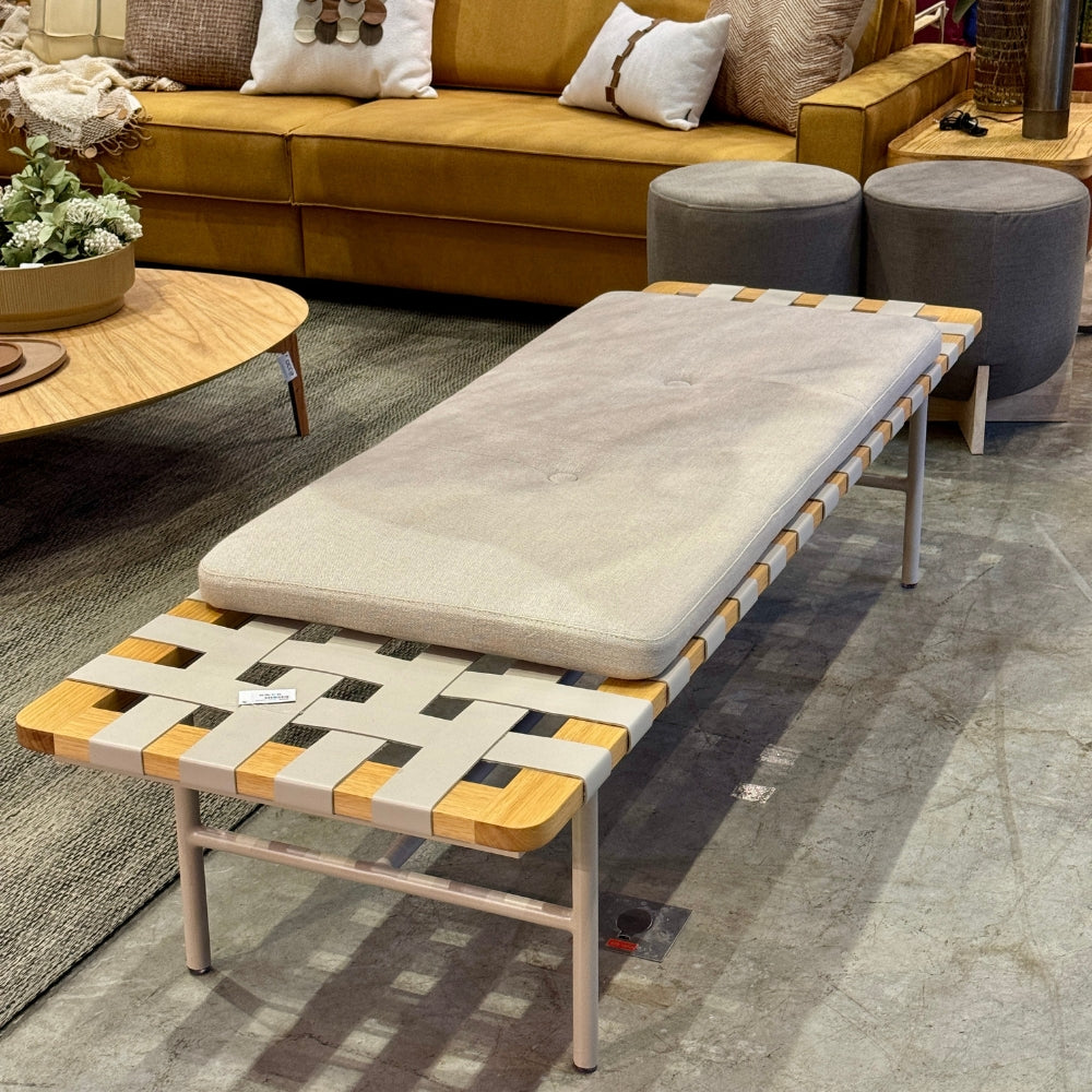 Banco Orbita Couro Off White 176 x 59 cm