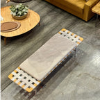 Banco Orbita Couro Off White 176 x 59 cm
