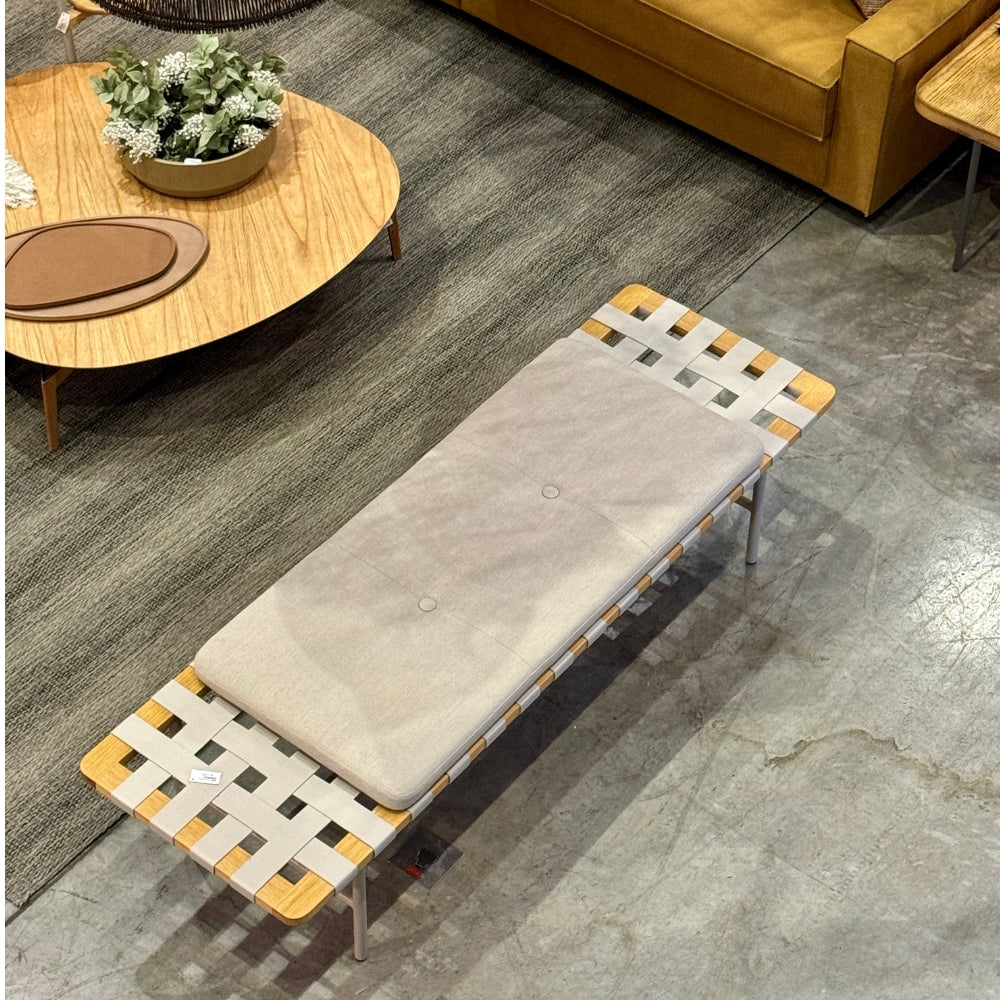 Banco Orbita Couro Off White 176 x 59 cm
