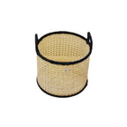 Cesto Rattan Pequeno com Alças e Bordas Pretas