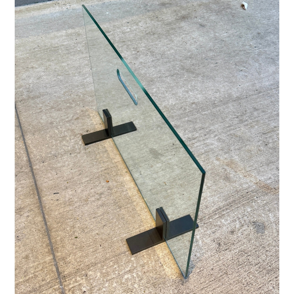 Frente Lareira 70x40 cm Vidro e Suporte Preto