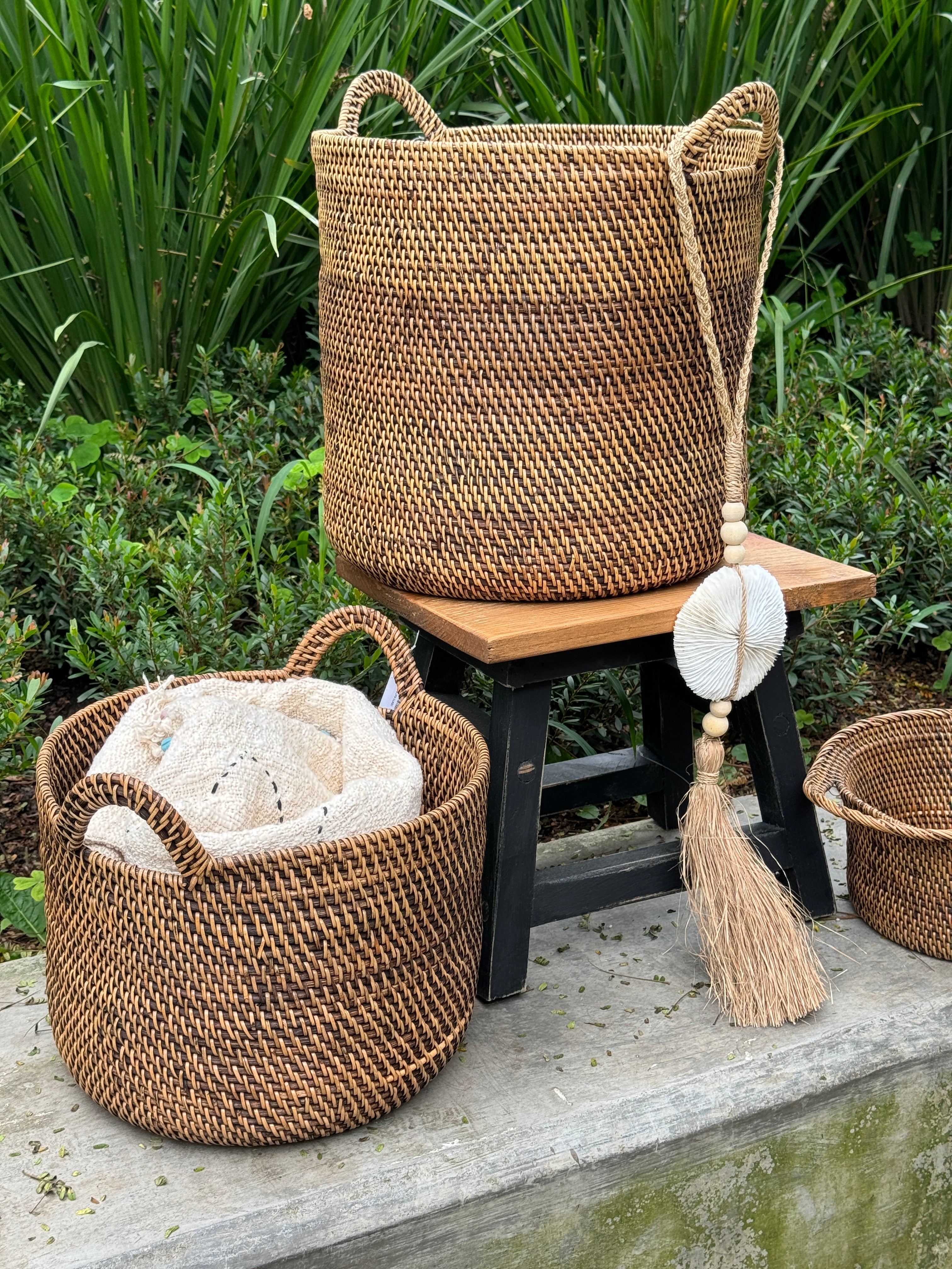Cesto Redondo Rattan Médio com Alça