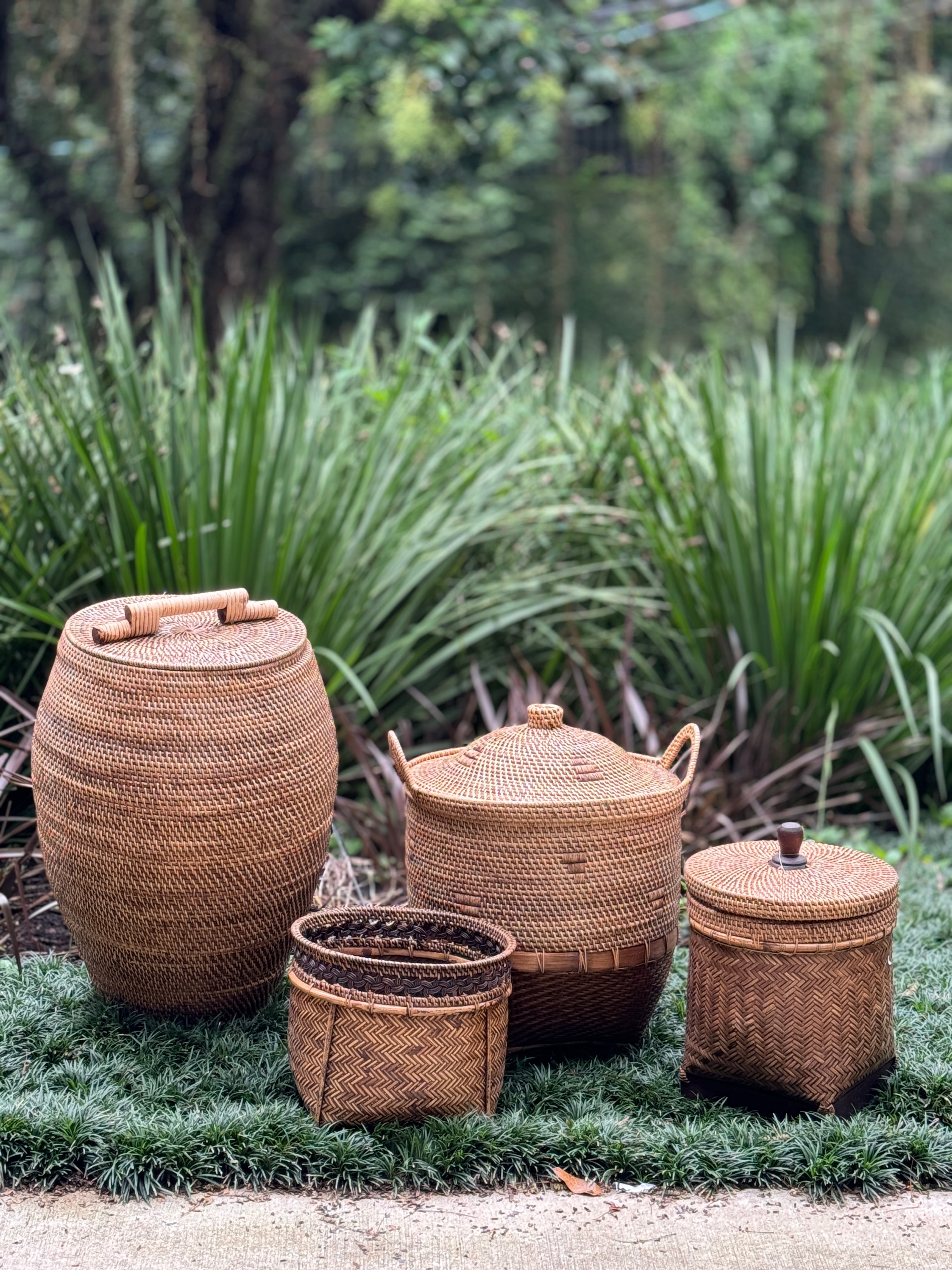 Cesto Rattan com Alça e Tampa