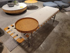 Banco Orbita Couro Off White 176 x 59 cm