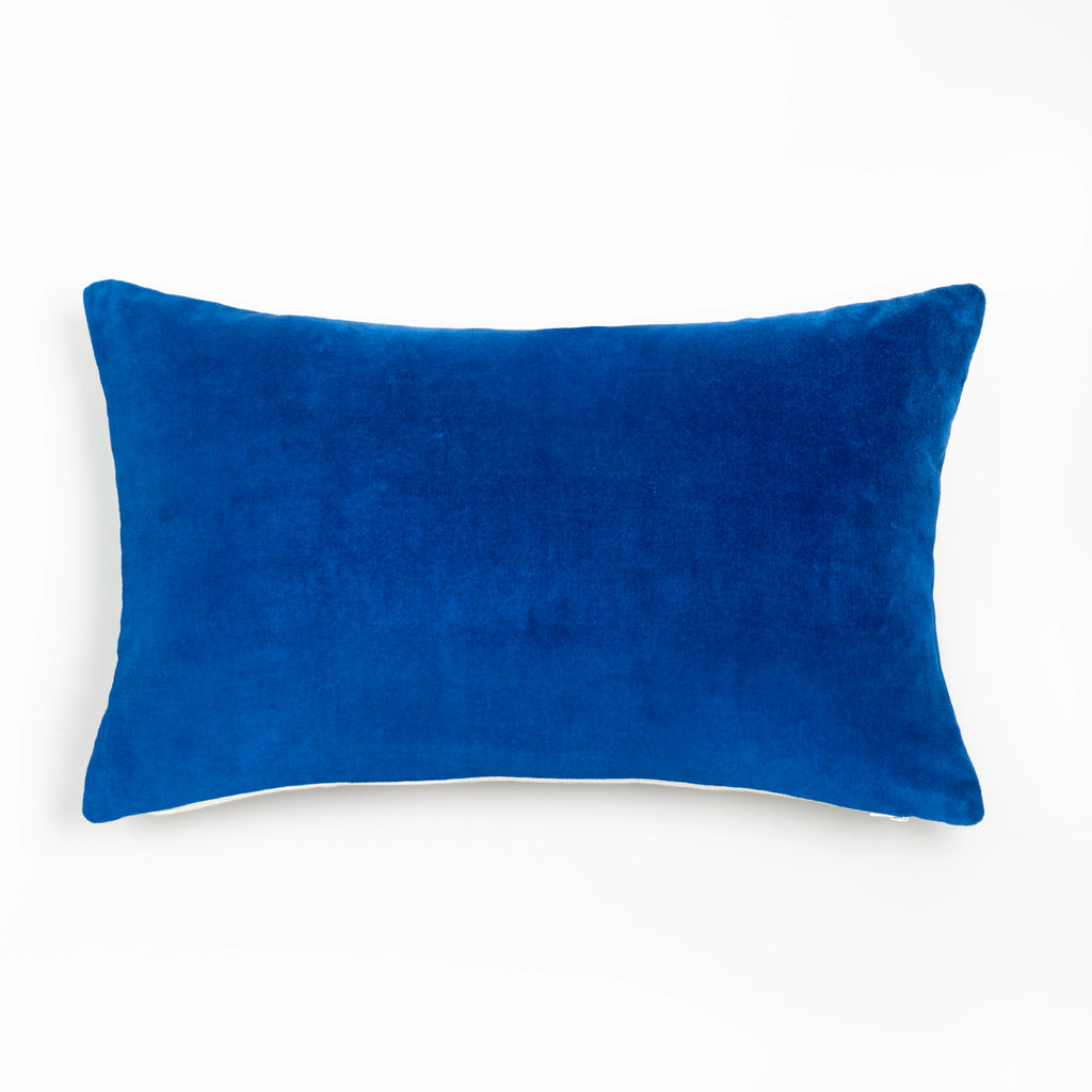 Almofada 30X50 Veludo Azul Bordado Geométrica