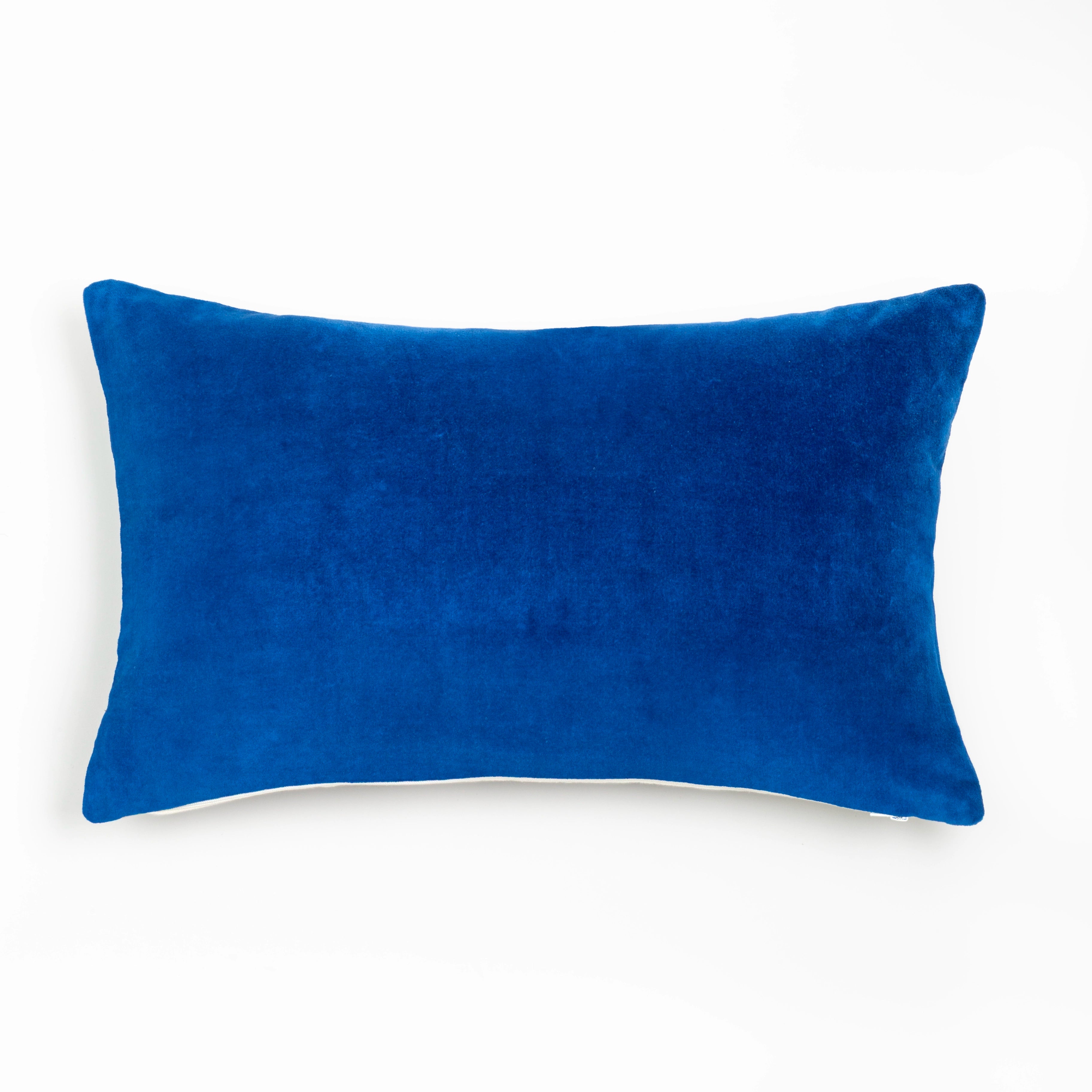 Almofada 30X50 Veludo Azul Bordado Geométrica