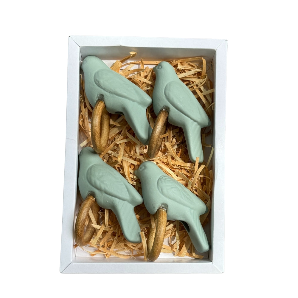 Conjunto Argolas de Pássaros Cerâmicas Verde Fosco