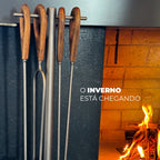 Acessório Lareira Metal e Madeira 5 Peças 60 cm