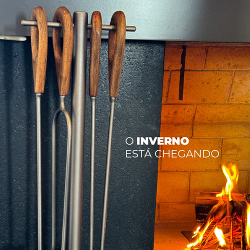 Acessório Lareira Metal e Madeira 5 Peças 60 cm