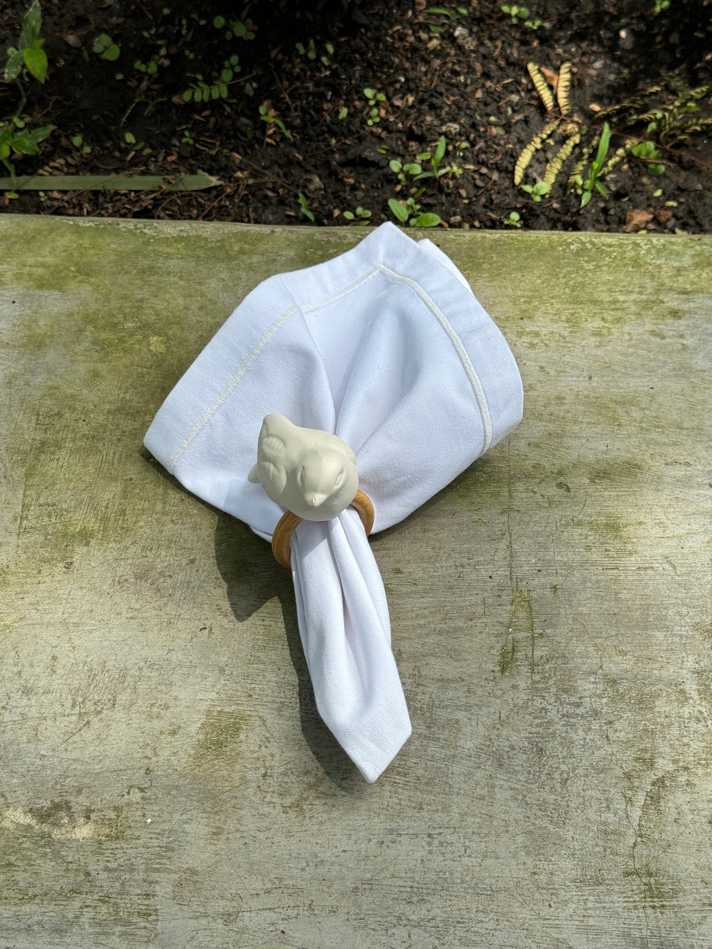 Conjunto Argolas de Pássaros Cerâmicas Branco Fosco